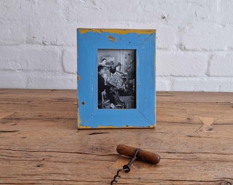 4x6 Cornflower Blue Photo Frame: Upcycled 60s Timber, Shabby Chic