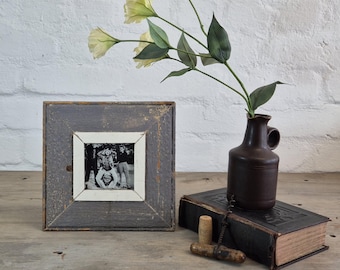 4x4 Shabby Chic Photo Frame: Reclaimed Wood, French Industrial Style