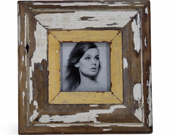 4x4 Shabby Chic Photo Frame: Reclaimed Wood, French Industrial Style