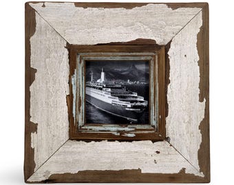Shabby Chic Photo Frame, Reclaimed Timber, Chippy White Inset (4x4)