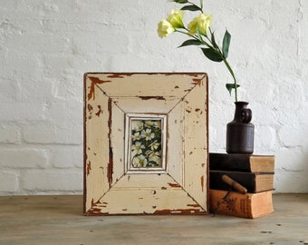 4x6 Shabby chic frame made from authentic reclaimed vintage architectural salvage. Original Vintage Rose Print.