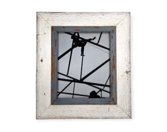 Rustic 8x10 Photo Frame: Reclaimed Wood, White with a Grey Inset