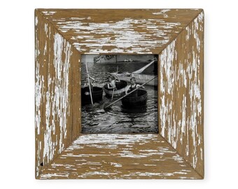A 4x4 upcycled rustic photo frame made from reclaimed timber.