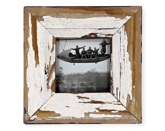4x4 Upcycled Timber Photo Frame: Reclaimed Wood, Chippy White Paint