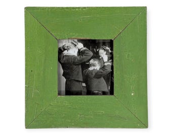 4x4 Upcycled Timber Photo Frame: Reclaimed Wood, Chippy Green Paint