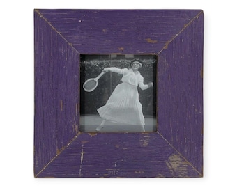 4x4 Upcycled Timber Photo Frame: Reclaimed Wood, Weathered purple paint.