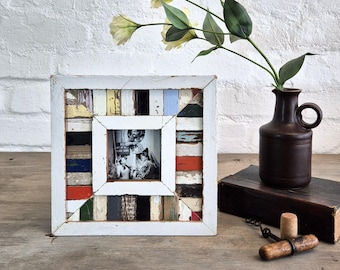 Shabby Chic 4x4 Photo Frame: Reclaimed Timber Mosaic, Beach House Decor
