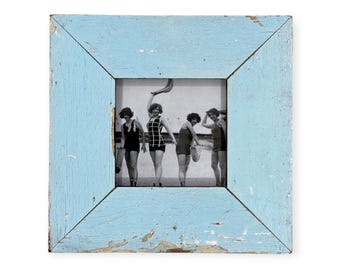 4x4 Upcycled Timber Photo Frame: Reclaimed Wood, Weathered Blue Paint