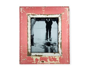 Rustic 8x10 Photo Frame: Reclaimed Wood, Pink with a White Inset