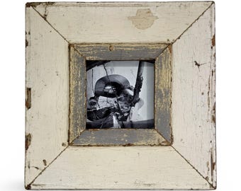 4x4 Shabby Chic Photo Frame: Reclaimed Wood, French Industrial Style