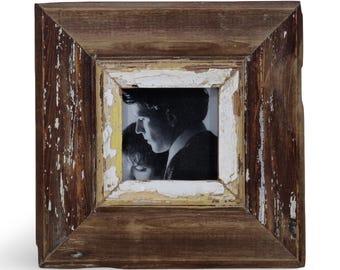 4x4 Shabby Chic Photo Frame: Reclaimed Wood, French Industrial Style