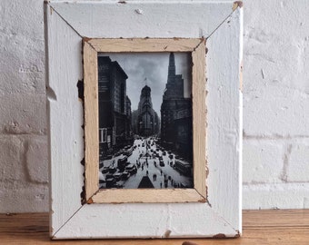 A5 Shabby Chic vintage photo frame by Luna Designs, made from an authentic weathered skirting board. White with apricot-cream inset.