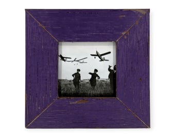 4x4 Upcycled Timber Photo Frame: Reclaimed Wood, Weathered purple paint.