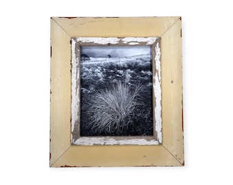 Rustic 8x10 Photo Frame: Reclaimed Wood, Pale Mustard with a Chippy White Inset