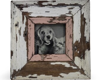 4x4 Shabby Chic Photo Frame: Reclaimed Wood, French Industrial Style
