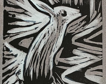 Linograbado original impreso y pintado a mano - Fiver