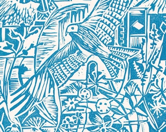 Tormenta Codificada - Impresión original en linóleo hecha a mano - Cometa Real