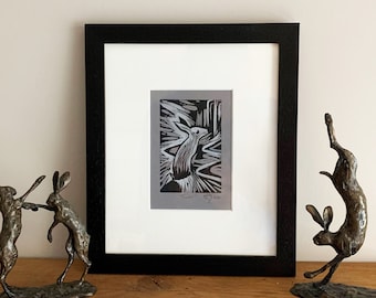 Fiver - Impresión Lino original, enmarcada y pintada a mano