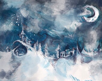 Tormenta codificada - Tarjeta de felicitación de Navidad - Pueblo en la nieve