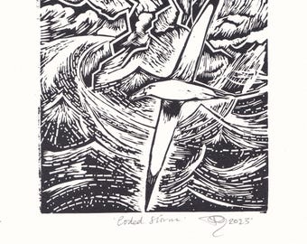 Tormenta Codificada - Impresión original en linóleo hecha a mano - Albatros