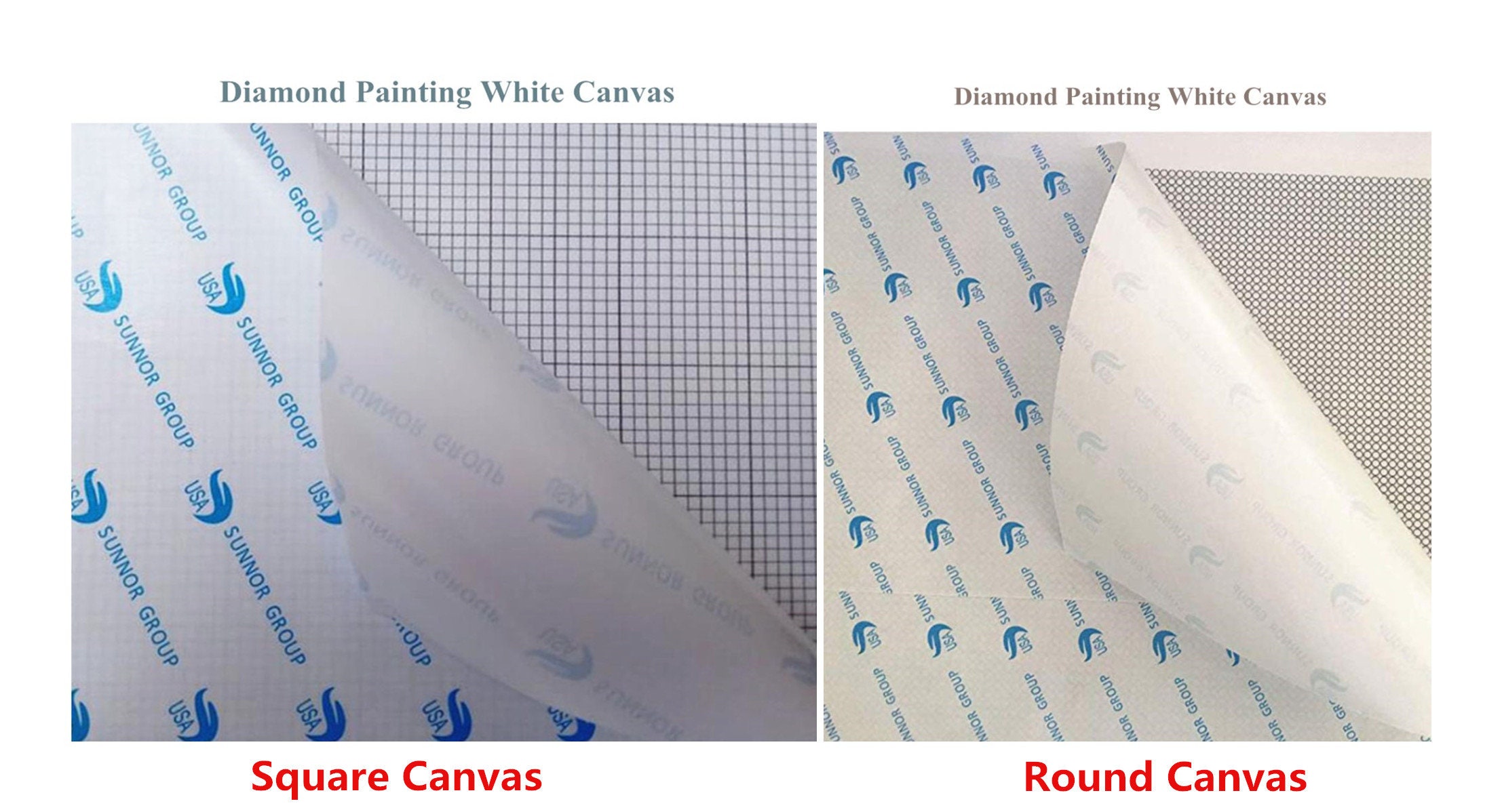 OneHippo 5Pcs/Lot 20x20CM Diamond Painting Canvas With Glue, Round/Square Blank Grid Canvas Empty For Customized Projects