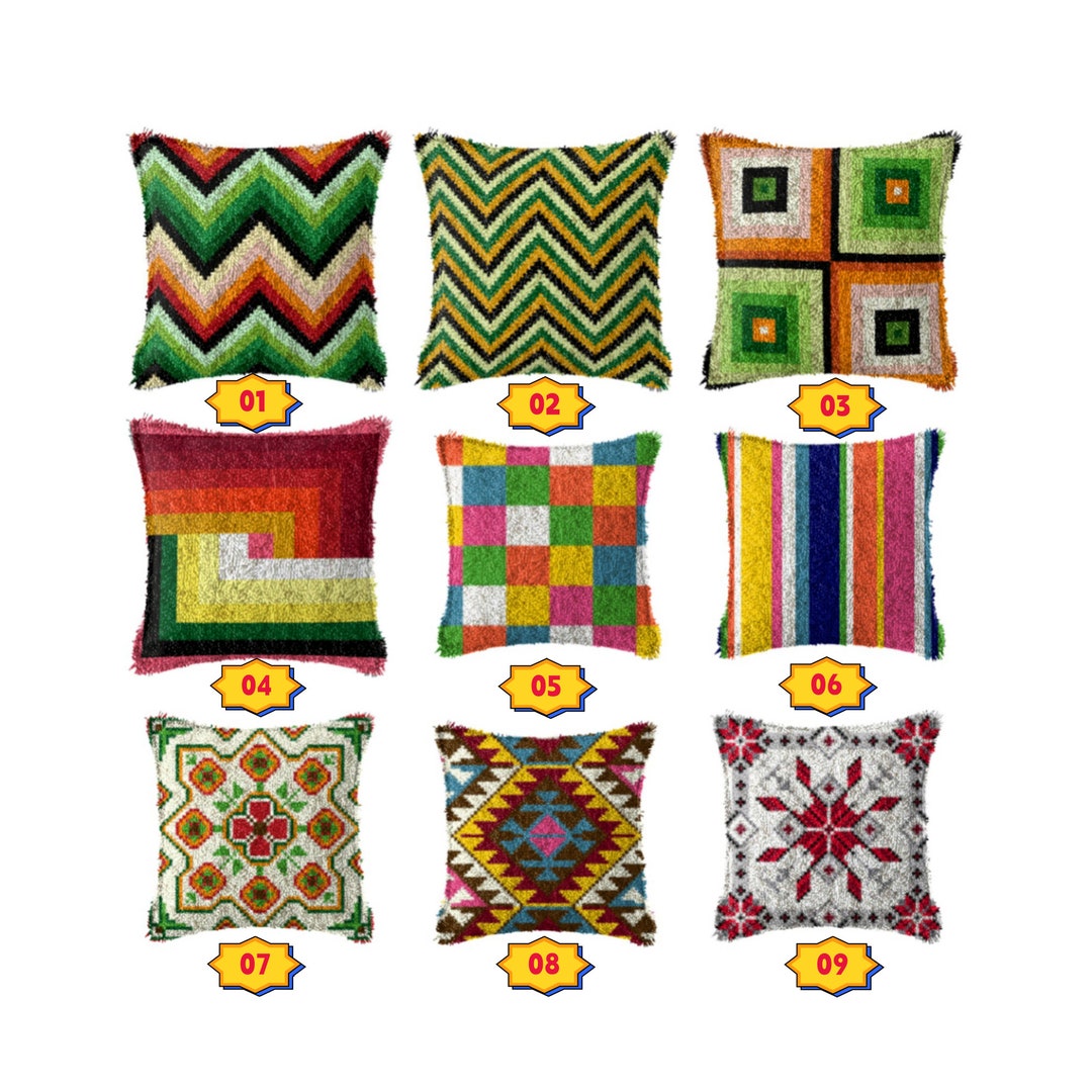 DIY Latch Hook Pillow Kits, Color Printed Throw Pillow Cover Vintage