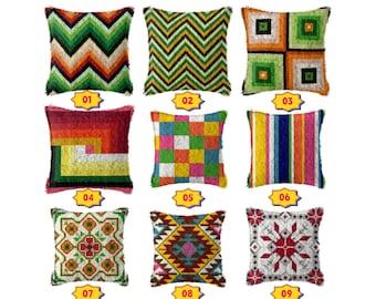 DIY Latch Hook Pillow Kits, Color Printed Throw Pillow Cover Vintage Pillow, Cross Stitch Set Yarn Embroidery for Festival 16.9x16.9 In