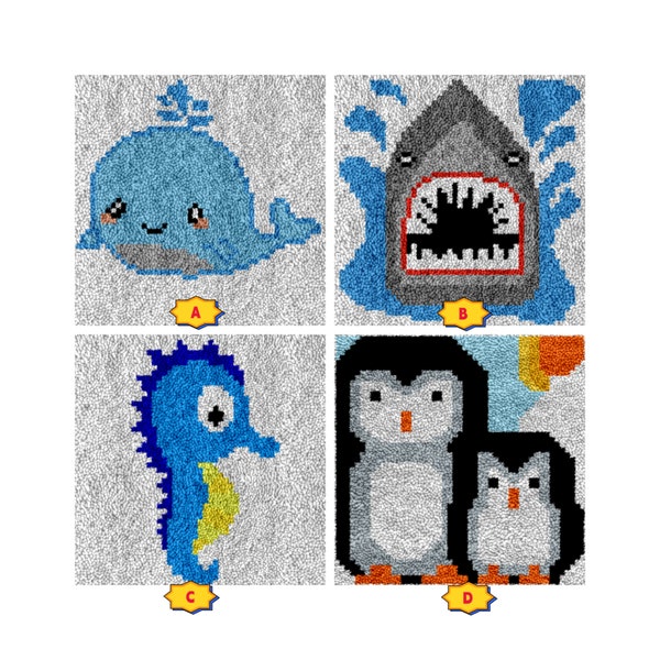 Latch Hook Kits for Kids,DIY Rug Crafts Animal Pattern Color Printed Canvas for Beginners Handmade Needlework Crafts Home Decoration,12"x12"