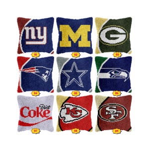 DIY Latch Hook Pillow Kits, Color Printed Throw Pillow Cover Logos, Cross Stitch Set Yarn Embroidery for Festival Gift 16.9x16.9 Inches