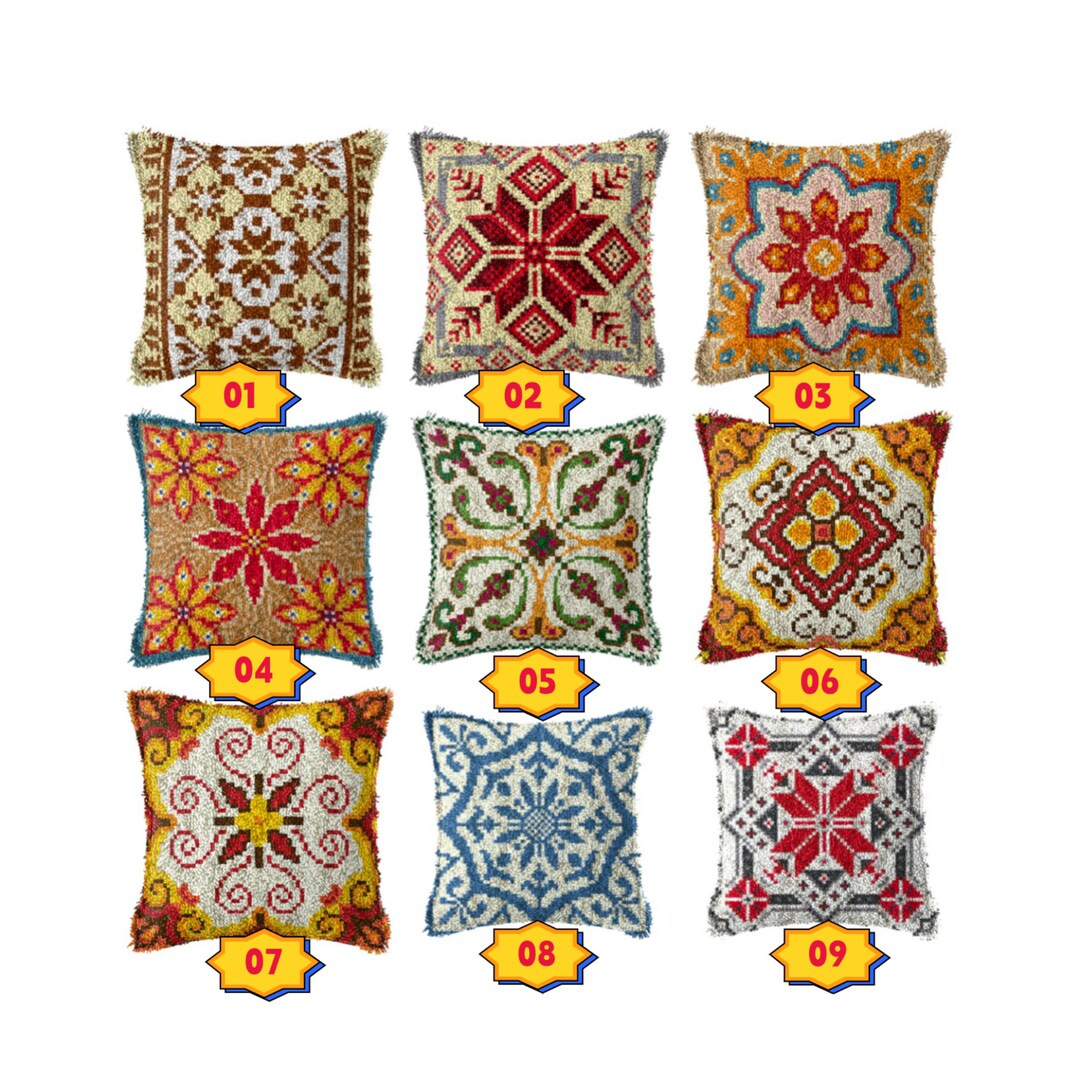 DIY Latch Hook Pillow Kits, Color Printed Throw Pillow Cover Vintage