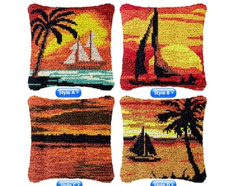 Kit per cuscino fai da te con punto annodato, tramonto sulla spiaggia, ricamo a filo (43 x 43 cm)