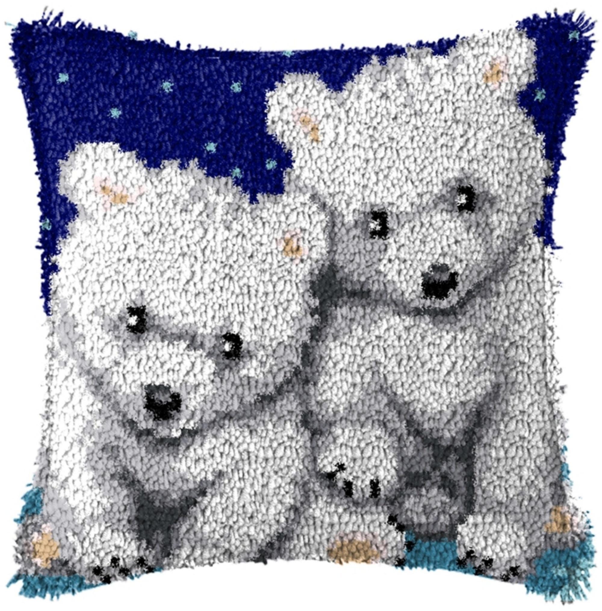 ラッチフック「白くま」手作りクッションキット　毛糸