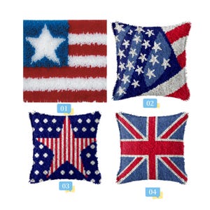 DIY Latch Hook Pillow Kits, Color Printed Throw Pillow Cover Flag, Cross Stitch Set Yarn Embroidery for Festival Gift 16.9x16.9 Inches