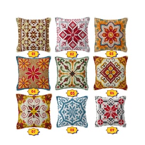 DIY Latch Hook Pillow Kits, Color Printed Throw Pillow Cover Vintage Pillow, Cross Stitch Set Yarn Embroidery for Festival 16.9x16.9 In