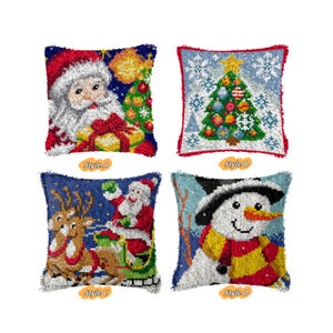 DIY Latch Hook Pillow Kits, Color Printed Throw Pillow Cover Christmas Gift, Cross Stitch Set Yarn Embroidery for Festival Gift 16.9x16.9 In