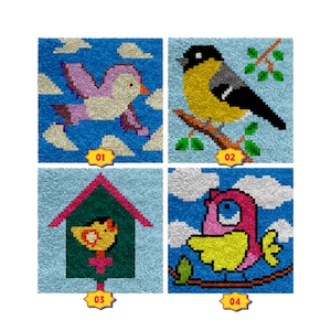 Latch Hook Kits for Kids,DIY Rug Crafts Birds Pattern Color Printed Canvas for Beginners Children Christmas Gift for Home Decor,12&quot;x12&quot;