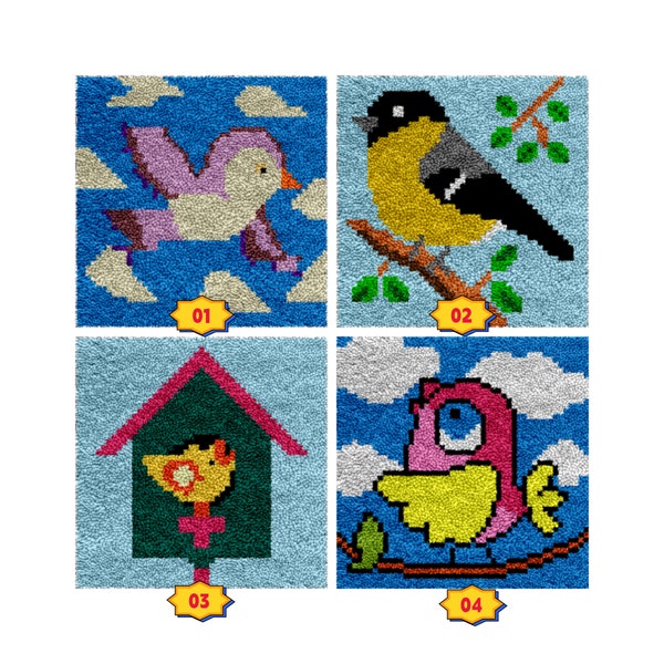 Latch Hook Kits for Kids,DIY Rug Crafts Birds Pattern Color Printed Canvas for Beginners Children Christmas Gift for Home Decor,12"x12"