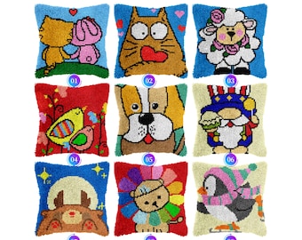 Kit fai da te per cuscino con gancio, federa per cuscino con stampa a colori, set per punto croce, filato per regalo di festa, 42x42 cm