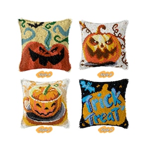 DIY Latch Hook Pillow Kits, Color Printed Throw Pillow Cover Halloween Gift, Cross Stitch Set Yarn Embroidery for Festival Gift 16.9x16.9 In