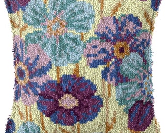 DIY Latch Hook Pillow Kits, Color Printed Throw Pillow Flowers, Cross Stitch Set Yarn Embroidery for Festival Gift 16.9x16.9 Inches