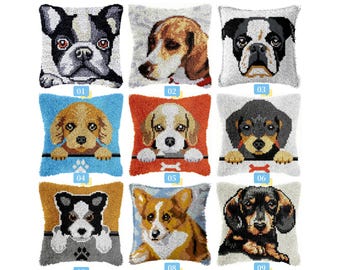 Kit fai da te per cuscino con gancio, federa per cuscino con stampa a colori e motivo cani, set per punto croce con ricamo a punto croce, regalo per feste, 42x42 cm
