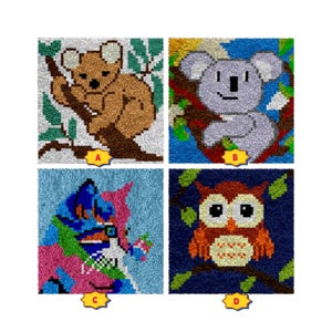 Latch Hook Kits for Kids,DIY Rug Crafts Animal Pattern Color Printed Canvas for Beginners Handmade Needlework Crafts Home Decoration,12&quot;x12&quot;