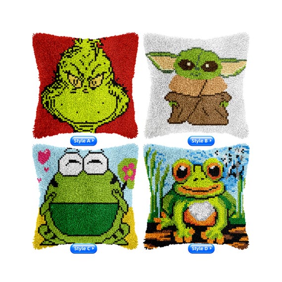 DIY Latch Hook Pillow Kits, Color Printed Throw Pillow Cover, Cross Stitch Set Yarn Embroidery for Festival Gift 16.9x16.9 In