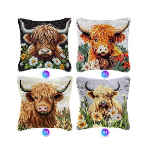 DIY-kussensets met haaknaald, in kleur bedrukt sierkussenhoes koeien, kruissteekset garenborduurwerk voor festivalcadeau 16,9 x 16,9 inch