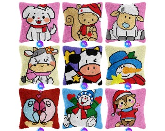 Kit fai da te per cuscino con gancio, federa per cuscino con stampa a colori, set per punto croce, filato per regalo di festa, 42x42 cm