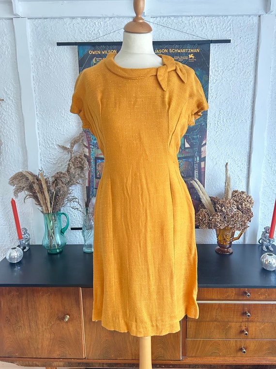 Vintage 1950’s 1940’s Melbray Mustard Linen Dress 