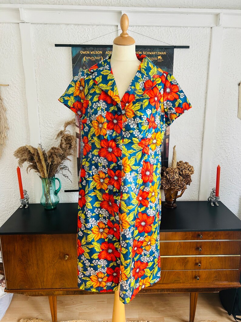 Medium 1970s Dress Cute Poppy Print Colorful Long Sleeve main image 1