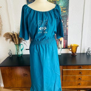 Vintage 1970’s Embroidered Cotton Peasant Dress Seventies Retro Boho Hippie Milkmaid