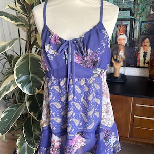 Y2K Purple Floral Patchwork Cami Top Size 14 Cottagecore Fairycore Whimsy Vintage