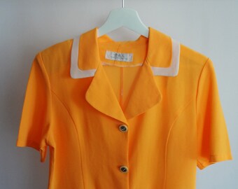 Vintage orange blazer with white trim and heart buttons